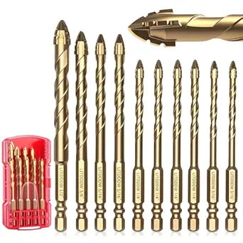 10pcs Masonry Drill Bit Set,Concrete Drill Bit Set,Four Blade Serrated Eccentric Carbide Drill Bits for